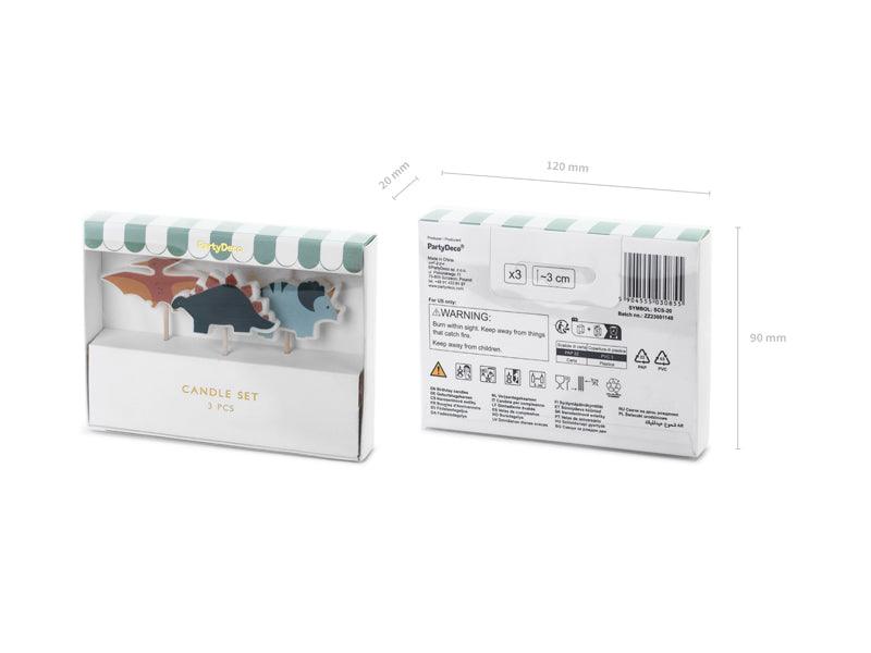 Geburtstagskerzen Dinosaurier, 3 cm, Mix (1 VPE / 3 Stk.) - FeierGlanz