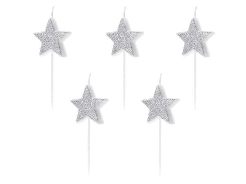 Geburtstagskerzen Sterne, silber, 3,5cm (1 VPE / 5 Stk.) - FeierGlanz