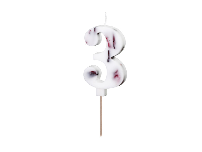 Geburtstagskerze Zahl, Weiß mit Blumenblüten, 8 cm - FeierGlanz