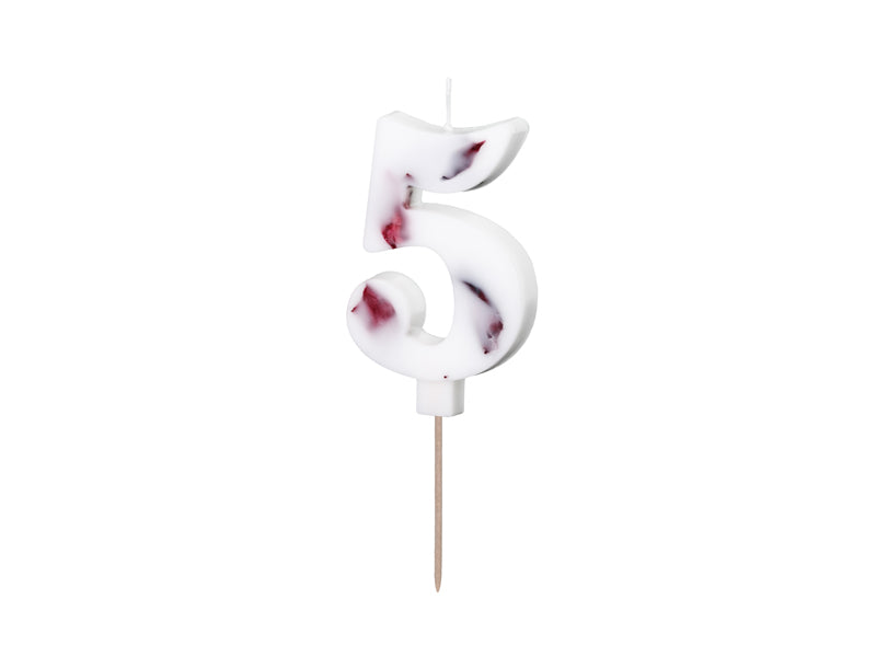 Geburtstagskerze Zahl, Weiß mit Blumenblüten, 8 cm - FeierGlanz