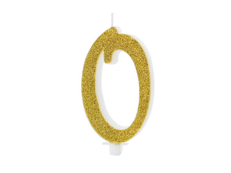 Geburtstagskerze Zahl, Gold mit Glitzer, 10 cm - FeierGlanz