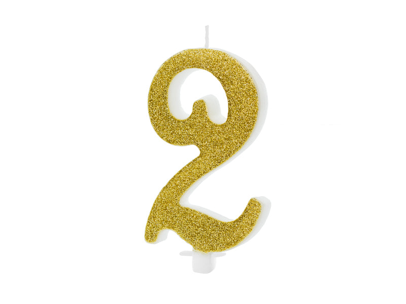 Geburtstagskerze Zahl, Gold mit Glitzer, 10 cm - FeierGlanz