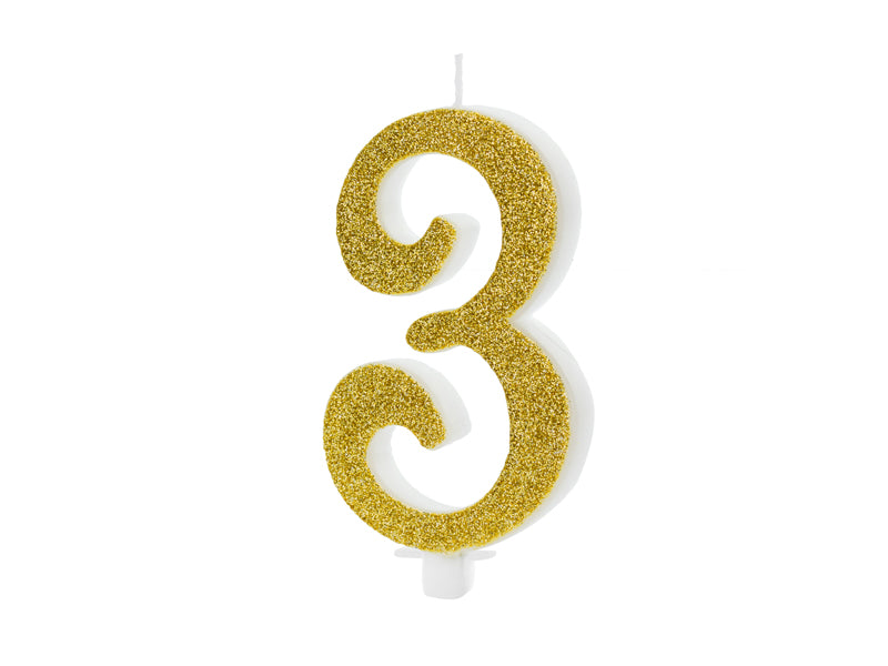 Geburtstagskerze Zahl, Gold mit Glitzer, 10 cm - FeierGlanz