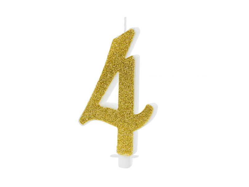 Geburtstagskerze Zahl, Gold mit Glitzer, 10 cm - FeierGlanz