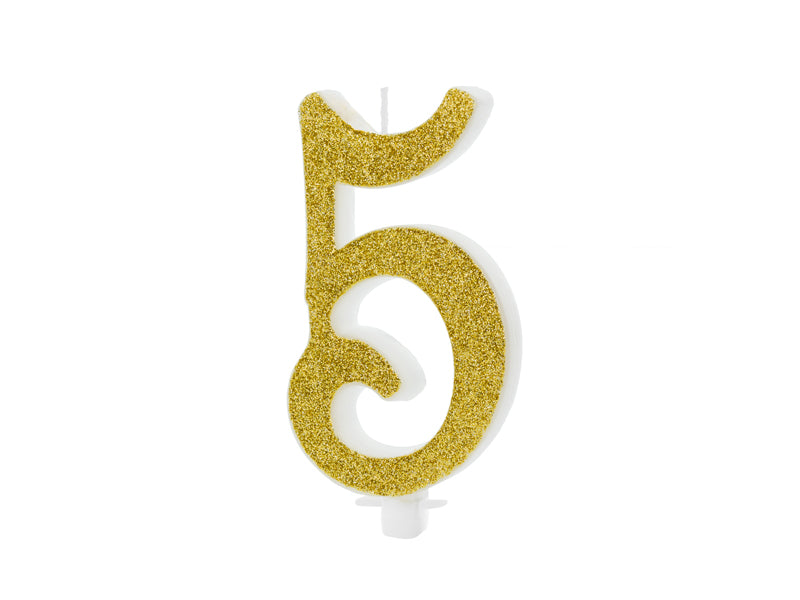 Geburtstagskerze Zahl, Gold mit Glitzer, 10 cm - FeierGlanz