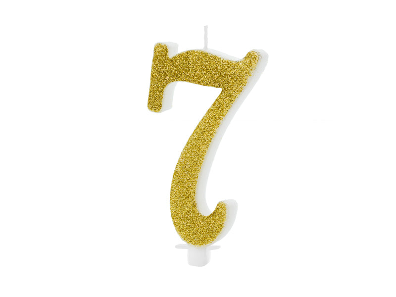 Geburtstagskerze Zahl, Gold mit Glitzer, 10 cm - FeierGlanz
