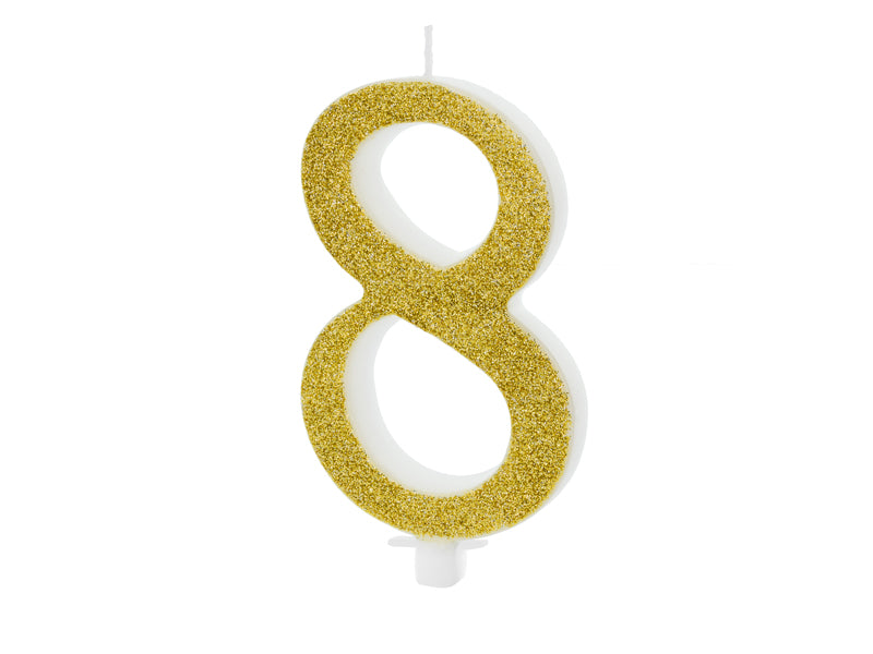 Geburtstagskerze Zahl, Gold mit Glitzer, 10 cm - FeierGlanz
