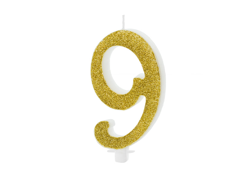 Geburtstagskerze Zahl, Gold mit Glitzer, 10 cm - FeierGlanz