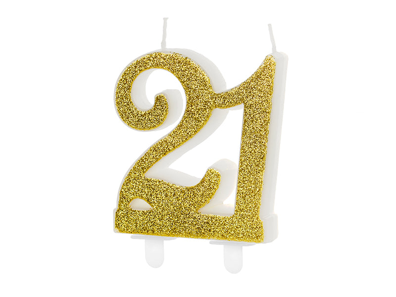 Geburtstagskerze in der Form einer Zahl, 7.5cm, in elegantem goldenen Glitzer - FeierGlanz