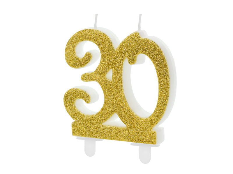 Geburtstagskerze in der Form einer Zahl, 7.5cm, in elegantem goldenen Glitzer - FeierGlanz