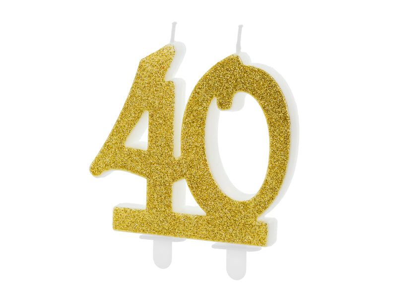 Geburtstagskerze in der Form einer Zahl, 7.5cm, in elegantem goldenen Glitzer - FeierGlanz