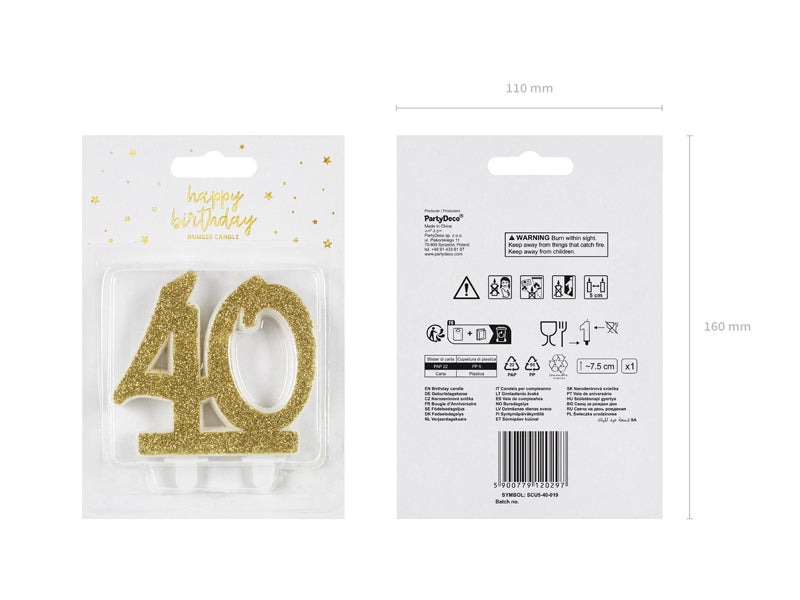 Geburtstagskerze in der Form einer Zahl, 7.5cm, in elegantem goldenen Glitzer - FeierGlanz