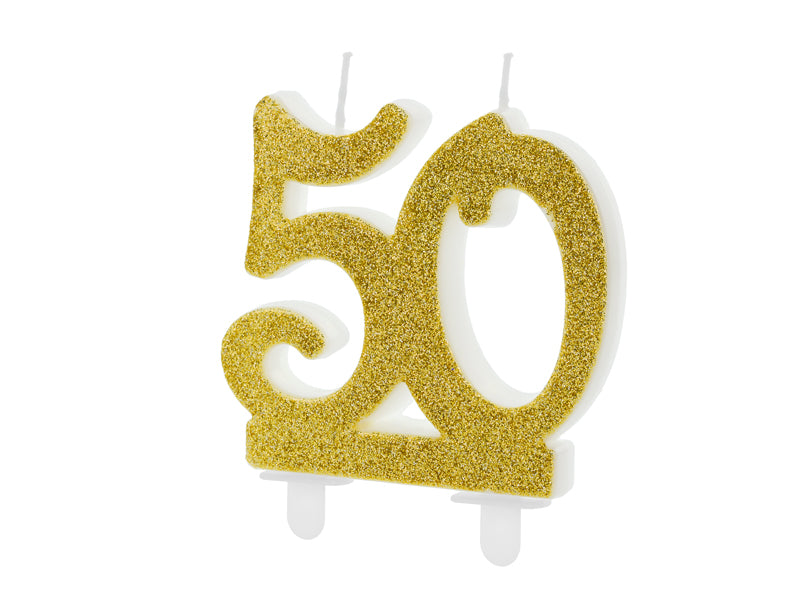 Geburtstagskerze in der Form einer Zahl, 7.5cm, in elegantem goldenen Glitzer - FeierGlanz