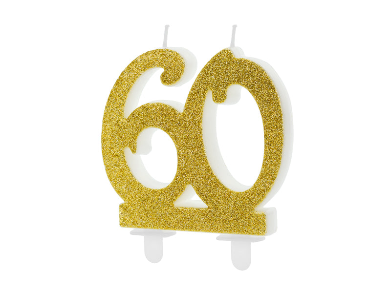 Geburtstagskerze in der Form einer Zahl, 7.5cm, in elegantem goldenen Glitzer - FeierGlanz