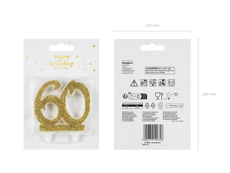 Geburtstagskerze in der Form einer Zahl, 7.5cm, in elegantem goldenen Glitzer - FeierGlanz