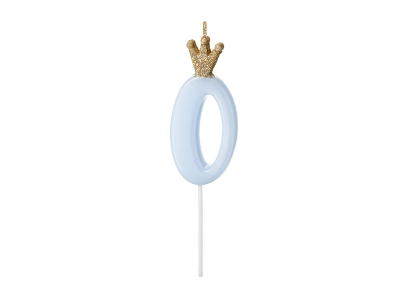 Geburtstagskerze Zahl, Hellblau mit goldener Krone, 9,5 cm - FeierGlanz