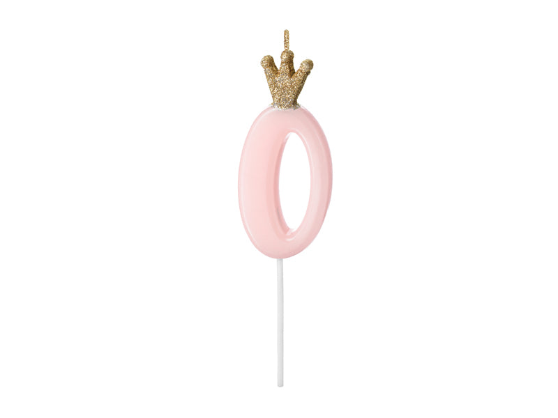 Geburtstagskerze Zahl, Hellrosa mit goldener Krone, 9,5 cm - FeierGlanz