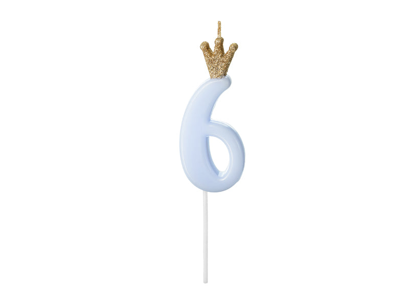 Geburtstagskerze Zahl, Hellblau mit goldener Krone, 9,5 cm - FeierGlanz