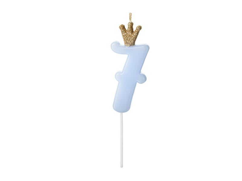 Geburtstagskerze Zahl, Hellblau mit goldener Krone, 9,5 cm - FeierGlanz
