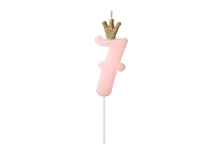 Geburtstagskerze Zahl, Hellrosa mit goldener Krone, 9,5 cm - FeierGlanz