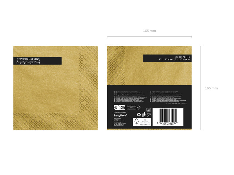 Dreilagige Servietten, gold-metallic, 33x33cm (1 VPE / 20 Stk.) - FeierGlanz