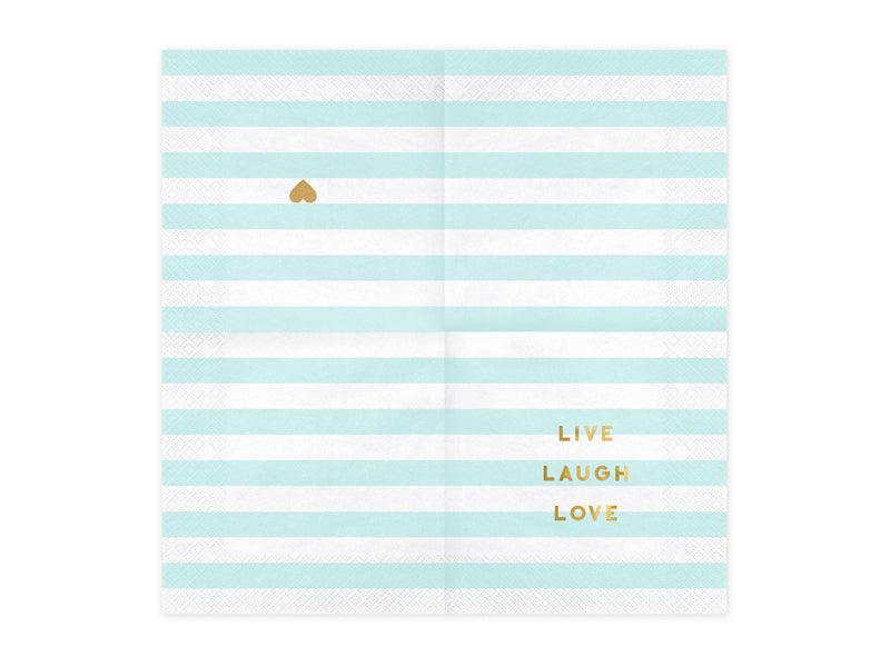 Servietten Yummy - Live Laugh Love, hellblau, 33x33cm (1 VPE / 20 Stk.) - FeierGlanz