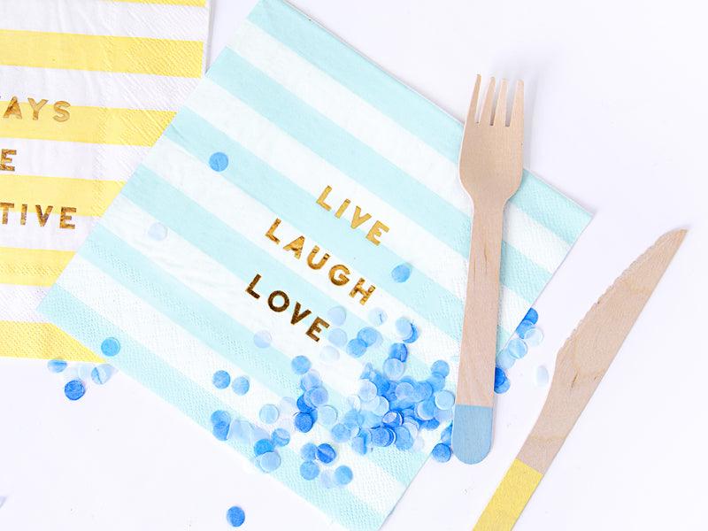 Servietten Yummy - Live Laugh Love, hellblau, 33x33cm (1 VPE / 20 Stk.) - FeierGlanz
