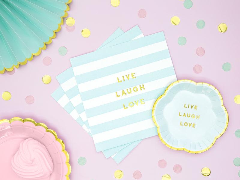 Servietten Yummy - Live Laugh Love, hellblau, 33x33cm (1 VPE / 20 Stk.) - FeierGlanz