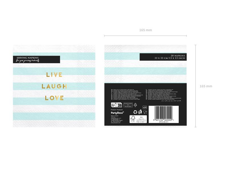 Servietten Yummy - Live Laugh Love, hellblau, 33x33cm (1 VPE / 20 Stk.) - FeierGlanz