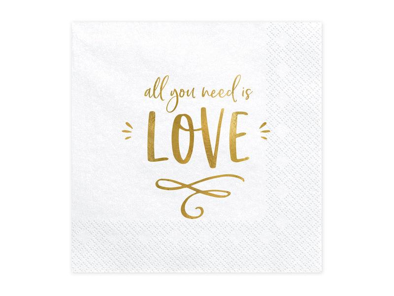 Servietten - All you need is love, weiß, 33x33cm (1 VPE / 20 Stk.) - FeierGlanz