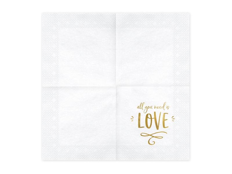 Servietten - All you need is love, weiß, 33x33cm (1 VPE / 20 Stk.) - FeierGlanz