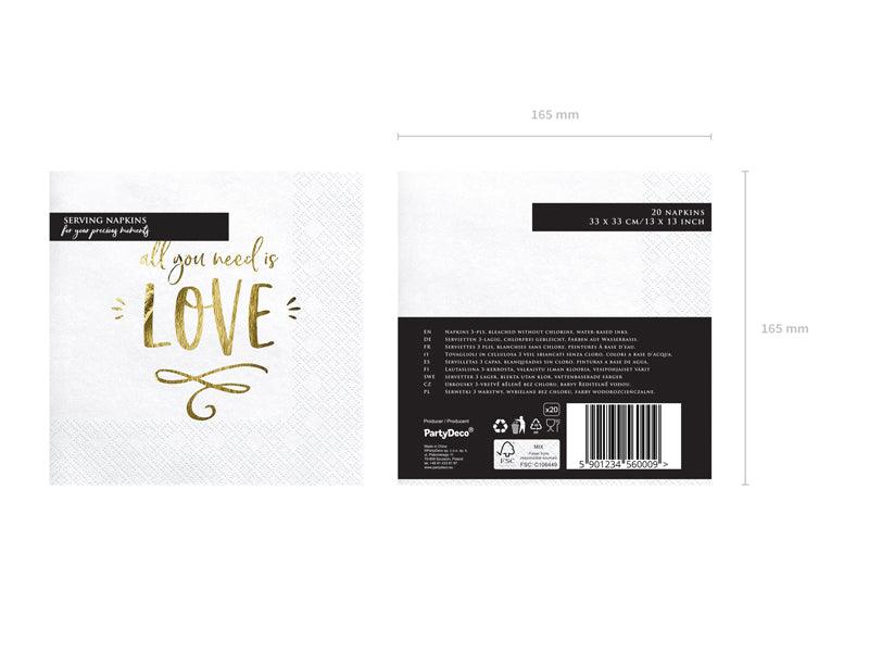 Servietten - All you need is love, weiß, 33x33cm (1 VPE / 20 Stk.) - FeierGlanz