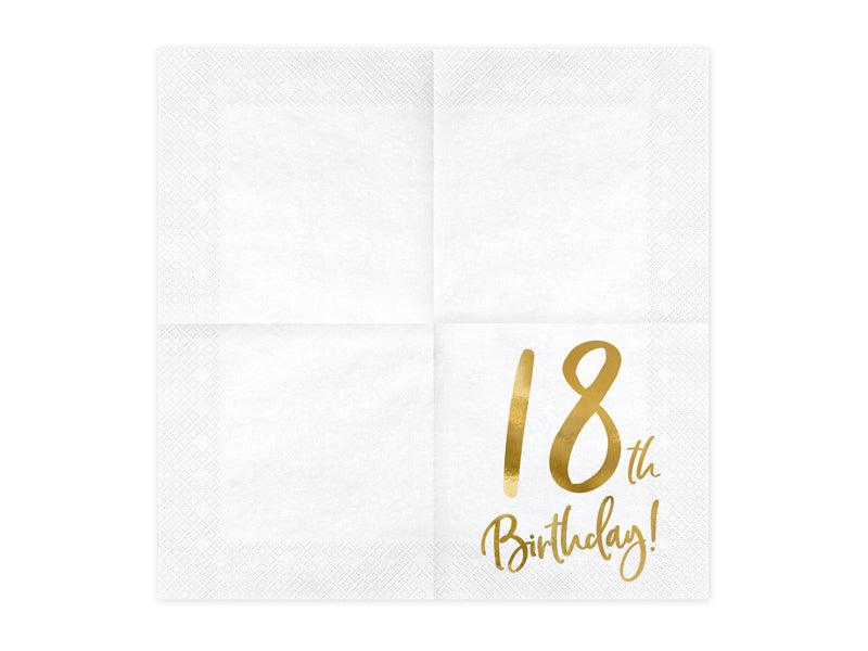 Servietten 18th Birthday, weiß, 33x33cm (1 VPE / 20 Stk.) - FeierGlanz