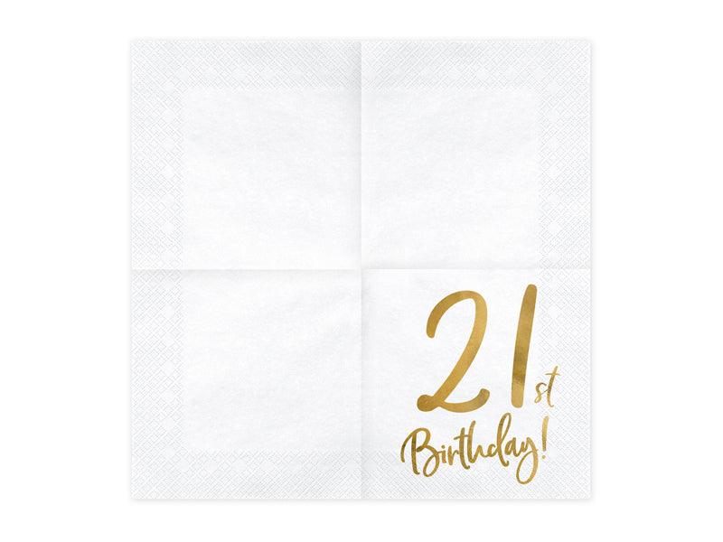 Servietten 21st Birthday, weiß, 33x33cm (1 VPE / 20 Stk.) - FeierGlanz