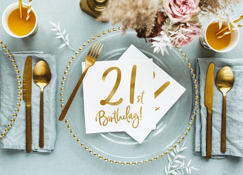 Servietten 21st Birthday, weiß, 33x33cm (1 VPE / 20 Stk.) - FeierGlanz
