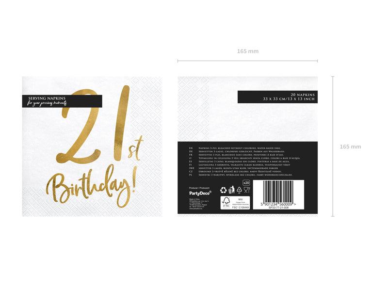 Servietten 21st Birthday, weiß, 33x33cm (1 VPE / 20 Stk.) - FeierGlanz
