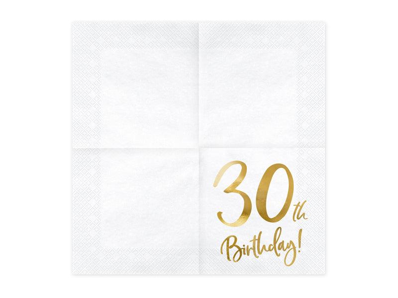 Servietten 30th Birthday, weiß, 33x33cm (1 VPE / 20 Stk.) - FeierGlanz