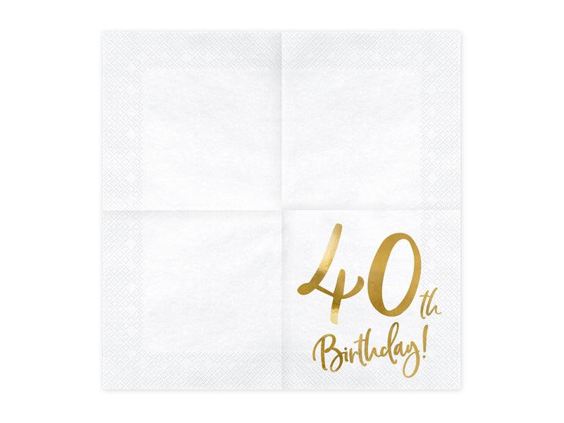 Servietten 40th Birthday, weiß, 33x33cm (1 VPE / 20 Stk.) - FeierGlanz
