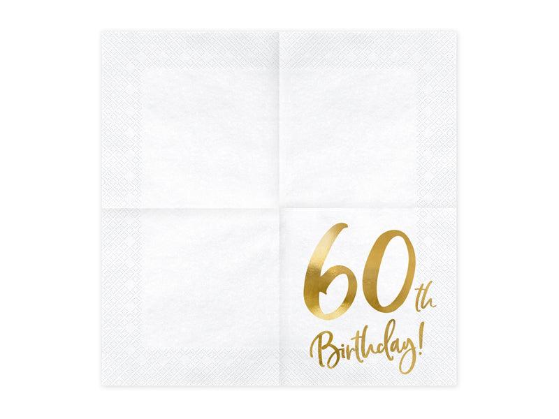Servietten 60th Birthday, weiß, 33x33cm (1 VPE / 20 Stk.) - FeierGlanz