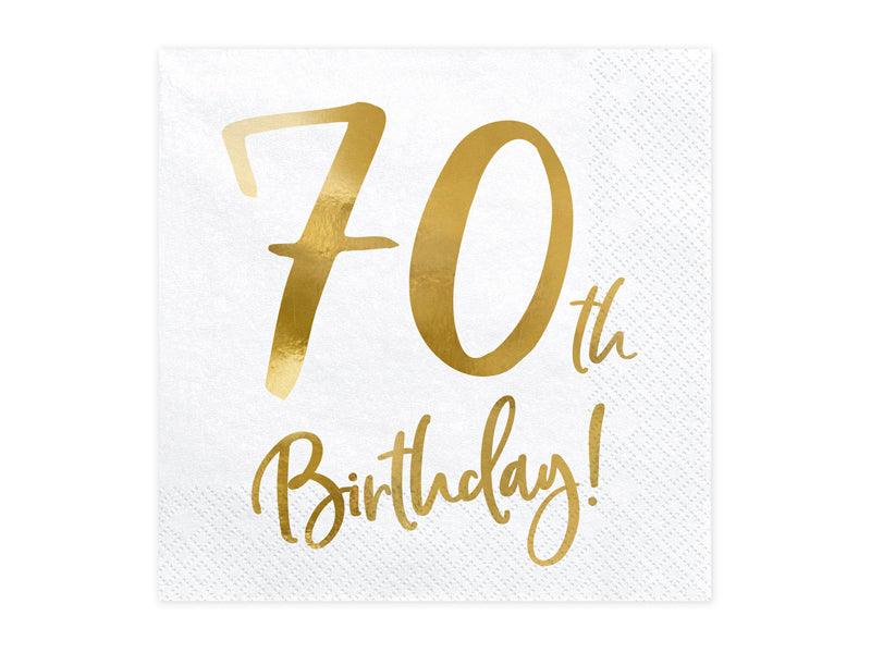 Servietten 70th Birthday, weiß, 33x33cm (1 VPE / 20 Stk.) - FeierGlanz