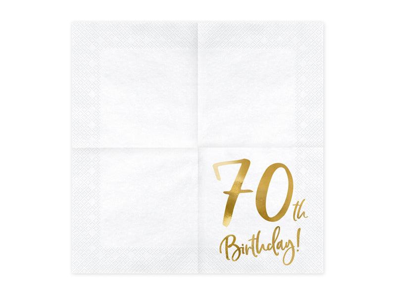 Servietten 70th Birthday, weiß, 33x33cm (1 VPE / 20 Stk.) - FeierGlanz