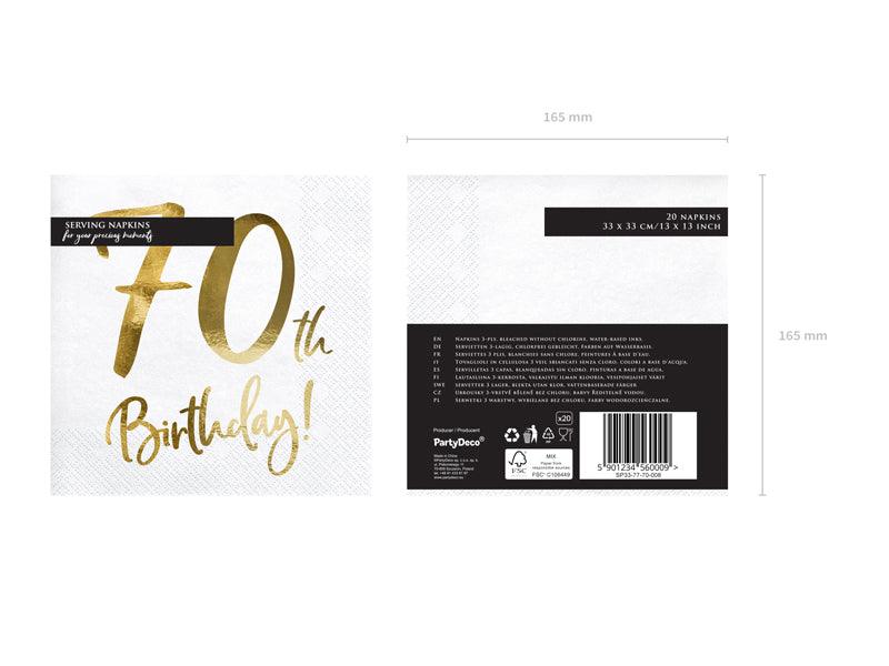 Servietten 70th Birthday, weiß, 33x33cm (1 VPE / 20 Stk.) - FeierGlanz