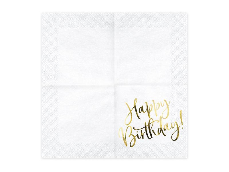 Servietten Happy Birthday, weiß, 33x33cm (1 VPE / 20 Stk.) - FeierGlanz