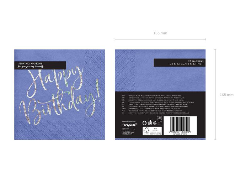Servietten Happy Birthday, marineblau, 33x33cm (1 VPE / 20 Stk.) - FeierGlanz