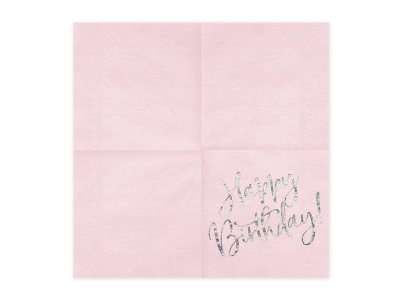 Servietten Happy Birthday, hell-puderrosa, 33x33cm (1 VPE / 20 Stk.) - FeierGlanz