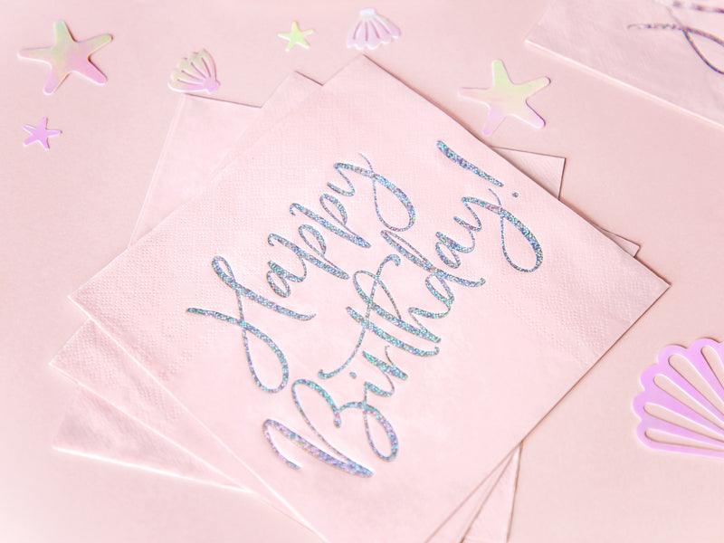 Servietten Happy Birthday, hell-puderrosa, 33x33cm (1 VPE / 20 Stk.) - FeierGlanz