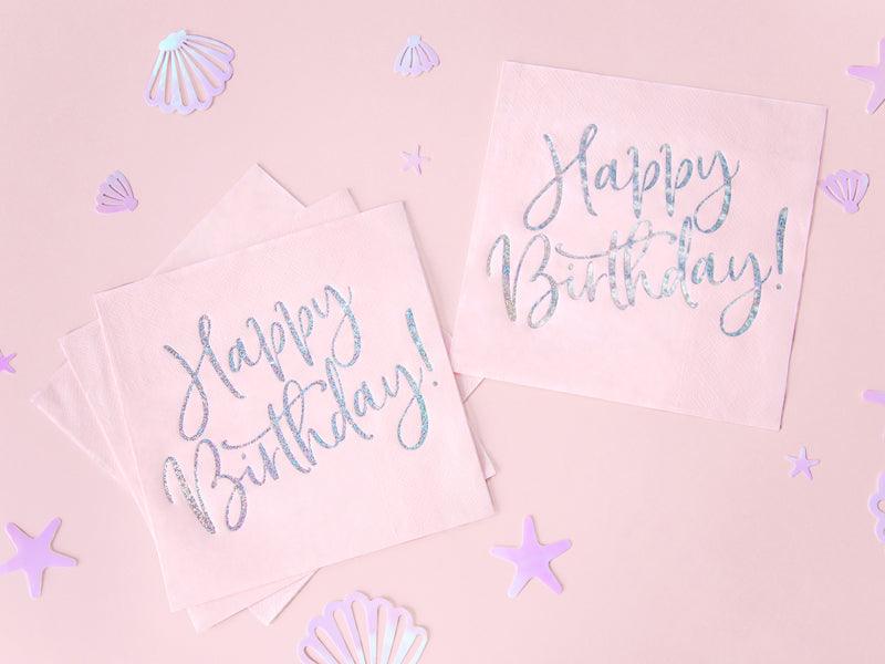 Servietten Happy Birthday, hell-puderrosa, 33x33cm (1 VPE / 20 Stk.) - FeierGlanz