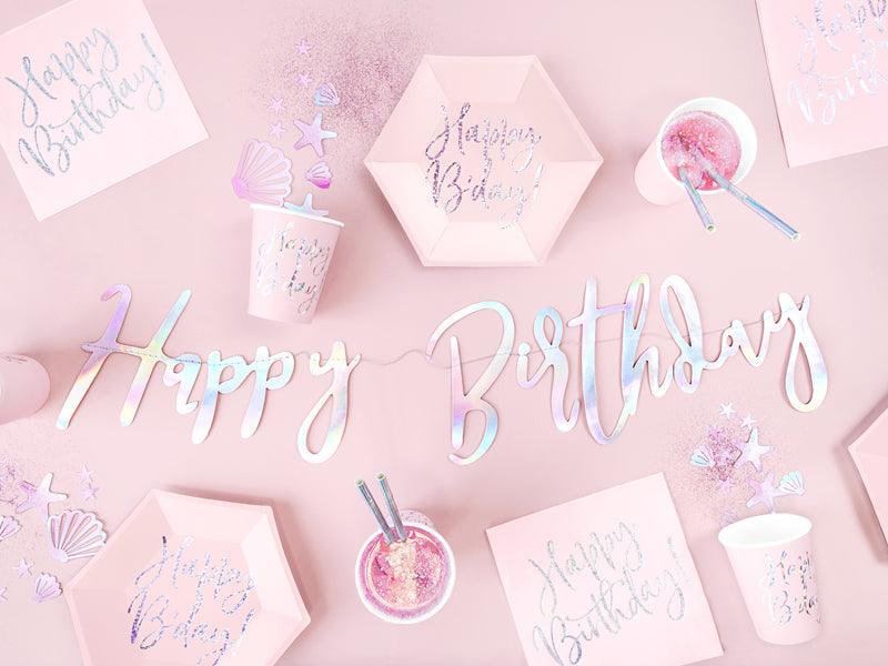 Servietten Happy Birthday, hell-puderrosa, 33x33cm (1 VPE / 20 Stk.) - FeierGlanz