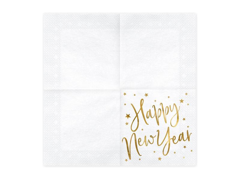 Servietten Happy New Year, weiß, 33x33cm (1 VPE / 20 Stk.) - FeierGlanz