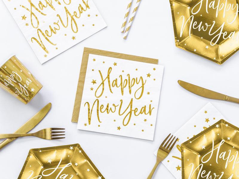 Servietten Happy New Year, weiß, 33x33cm (1 VPE / 20 Stk.) - FeierGlanz